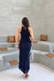 Women's Navy Blue Flock Print Halter Neck Sequin Detail Maxi Dress - 5