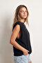 100% Cotton Single Jersey T-Shirt Women's Oversize Black T-Shirt Wide Shoulders Draped Sleeveless Loose Fit Compact Combed Cotton - 2