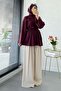 Ribbed Front Detail Flounce Sleeve Tunic - Burgundy - 3