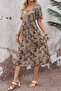 New Season Women's Short-Sleeved Double-Breasted Collar Side Lace-Up Patterned Single Jersey Midi Holiday Dress - 5