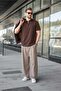 Bitter Brown Half Zipper Detailed Polo Collar Men's T-Shirt E7184
