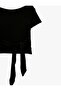 Lycra Viscose Fabric Slim Fit Tie Detailed Boat Neck Short Sleeve Blouse - 5