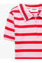 Half Zipper Short Sleeve Cotton Striped Polo Collar T-Shirt - 5