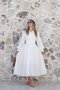 White Waist-Corsaged Scallop Dress