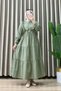 Lilyum Dress Poplin Fabric Women's Mint Green Hijab Dress with Ruffle Detail and Embroidery