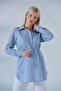 Maternity Waist-Tie Long Sleeve Striped Shirt Blue - 4