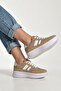 Beige Thick Sole Women's Sneaker – Casual, Comfortable, Modern Striped Sports Shoes - 4