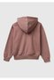 Girl's brown stone embellished kangaroo pocket zip-up hooded sweatshirt - 2