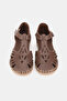 Women's Brown Genuine Leather 35-41-42 Size Strappy Flat Wedge Heel Side Open Sandals - 4