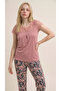 Powder Lace Collar Detailed Viscose Short Sleeve Pajama Set - 3