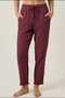 Burgundy 100% Cotton Muslin Fabric Ankle-Length Trousers - Elastic Waist, Narrow Leg, Women's Trousers