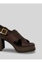 Elyzara Women's Leather Cross-Strapped Thick Heel Gold Buckle Wood Look Open-Front Heeled Sandals 7 cm - 4