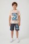 Smoked Shark Printed Crew Neck Boys' Shorts Set 23840 - 3