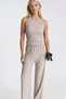 Women's Beige Halter Neck Textured Two-Piece Set with Elastic Waist Pants