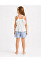 Girl's Top and Bottom Set Ecru Blouse Blue Striped Shorts - 4