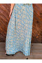 Turquoise Color Gold Detailed Halter Neck Backless Silk Dress - 6
