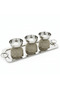 Elegant Rectangular Serving Tray in Silver Stainless Steel with Gold Accents & 40 × 15 cm