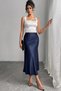 Women's Skirt Navy Blue Satin Skirt with Elastic Waist and Zipper Midi Length Shiny Quality Satin Fabric - 4