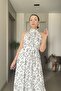 Halter Neck Waist-Fitted Polka Dot Long Dress - 7