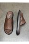 Brown Leather Laser Orthopedic Women's Daily Slippers - 4