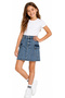Girl's Blue Color Denim Skirt with Double Cargo Pockets, Elastic Waist and Zipper Closure