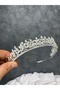 Stone Detailed Zircon Bridal Crown Bridal Wedding Hair Accessory Modern Design - 2