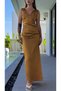 Gold Color Long Elara Satin Dress with Back Detail - 6