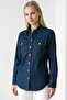 Shirt Collar Long Sleeve Snap Fastener Regular Denim Shirt