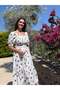 White Dress with Black Daisy Pattern and Belted Gipeli Detail - 8