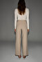 Velutto Women's Soft Textured Woven Fabric High Waist Beige Trousers - 5