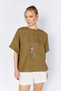 Women's Khaki Crew Neck Linen Shirt with Tie Detail on the Back - 3