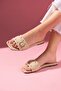 Tenby Beige Patent Leather Trok Studded Gold Buckle Slippers - 2