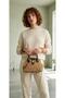 Beige Straw Weave Hand and Shoulder Bag - Stylish Summer Bag with Brown Leather Detail and Gold Chain - 2