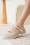 Beige Patent Leather Buckle Detailed Mary Jane Shoes Fs09Ms01B - 3