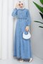 Women's Elastic Waist Pocketed Denim Dress - 4