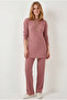 Women's Dusty Rose Knitted Top and Bottom Set Tkm-19000497 - 3