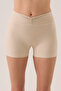 X Ece Beige Melange Waist Detailed Short Leggings Ruched Biker Shorts