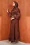 Brown Shoulder Detail Ruffled Skirt Evening Dress - 5