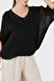 Silk Blend V-Neck Embroidered Loose Blouse Bluz 6901022