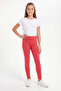 Girl's Pink Cotton Lycra Plain Long Tights