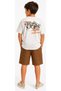 Boy's Stylish Brown T-Shirt and Shorts Set with Graffiti Writing on the Front and Back, Batik Patterned T-Shirt and Linen Shorts - 2