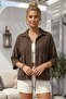 Light Brown Shirt Collar 3/4 Sleeve Buttoned Pocketed Perforated Embroidered Casual Cotton Woven Shirt 63 60 - 4