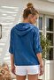 Dark Blue Hooded 3/4 Sleeve Zippered Pocket Embroidered Casual Cotton Woven Jacket 60 60 - 8