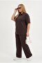 Women's Plus Size Short Sleeve Half Zip Polo Collar Tracksuit Set 8262-26 - 3