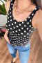 Polka Dot Crew Neck Fit Black Tank Top Blouse - 2