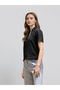 Black Satin Short Sleeve Blouse - 4
