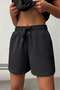 Women's Black Polo Collar Elastic Waist Top and Shorts Set Nj141 - 2