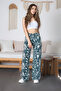 Women's Patterned High Waist Viscose Fabric Elastic Waist Pants - 5