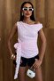Women's Lace Blouse with Lining and Draped Tie Detail - New Season - 5