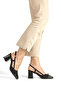 Black Patent Leather Suede Detailed Women's Shoes with Open Back Strap, Square Toe, Thick Heels - 4